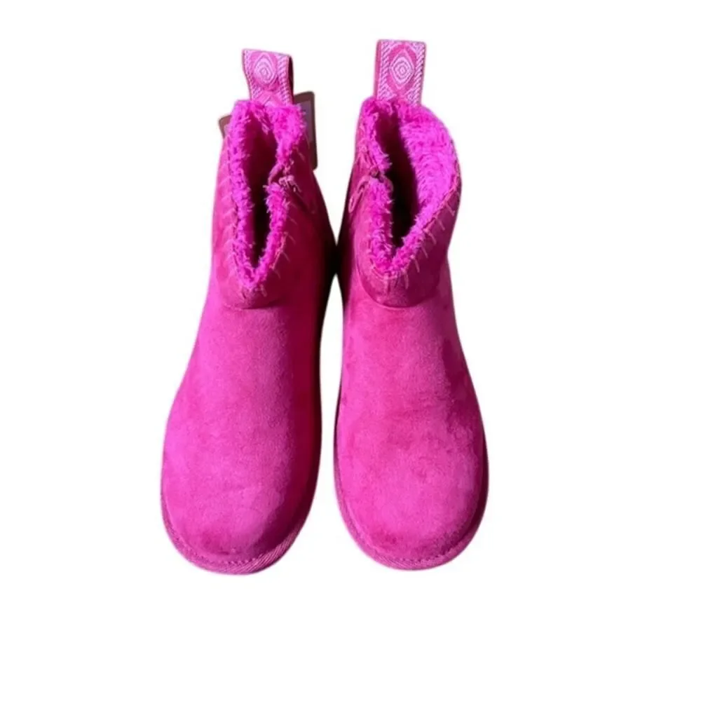 Muk Luks Augie Mini Cozy Booties Women's Pink Fuchsia Sz 8 Faux Suede Side Zip